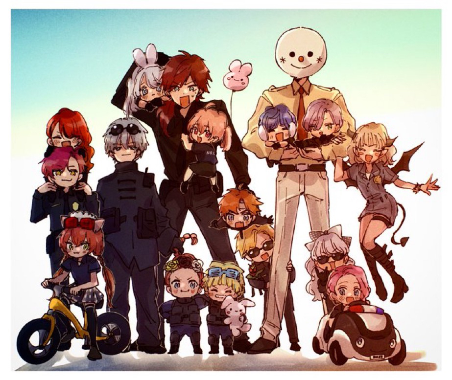 6+boys 6+girls :d ^_^ aged_down akagi_wen animal_ear_hairband animal_ears aqua_background balloon belt bicycle black_boots black_necktie black_pants black_shirt black_shoes blonde_hair blue_hair blue_shirt blush blush_stickers body_armor boots bow braid braided_ponytail brown_hair car carrying carrying_multiple_people carrying_person child clinging closed_eyes closed_mouth commentary_request deformed demon_girl demon_horns demon_tail demon_wings earmuffs ex_albio eyewear_on_head fake_animal_ears flower flying gradient_background grey_hair grey_pants grey_skirt grin group_picture ha_yun hair_bow hair_flower hair_ornament hairband hibachi_mana holding holding_another&#039;s_hair holding_balloon holding_figure holding_stuffed_toy horns ishigami_nozomi itsunko_(itsunky) kamen_rider kanda_shouichi kitami_yusei knee_boots koyanagi_rou kuramochi_meruto lain_paterson lauren_iroas long_hair long_sleeves low_twin_braids makaino_ririmu miniskirt motor_vehicle multiple_boys multiple_girls necktie nijisanji nijisanji_gta nishizono_chigusa on_shoulder open_mouth orange_hair pants pink_hair police police_car police_uniform policeman policewoman ponytail purple_hair rabbit_balloon rabbit_ear_hairband rabbit_ears red_hair red_necktie riding riding_bicycle sakaki_ness sasaki_saku shadow shirt shirt_tucked_in shishido_akari shoes short_hair short_sleeves shoulder_carry size_difference skirt smile snowman_hat sophia_valentine standing stuffed_animal stuffed_rabbit stuffed_toy sunglasses sweatband tail twin_braids very_long_hair virtual_youtuber white_background wings yellow_shirt