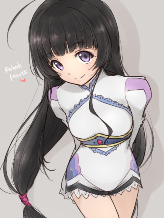 1girl bad_ci-en_id bad_id black_hair breasts closed_mouth dress kiikii_(kitsukedokoro) kohaku_hearts long_hair looking_at_viewer low-tied_long_hair purple_eyes simple_background smile solo tales_of_(series) tales_of_hearts twintails