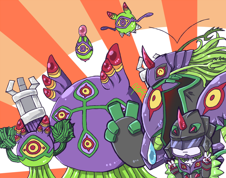 algomon algomon_adult algomon_baby_i algomon_baby_ii algomon_child algomon_perfect algomon_ultimate covered_eyes digimon double_v evolutionary_line mask tentacles v