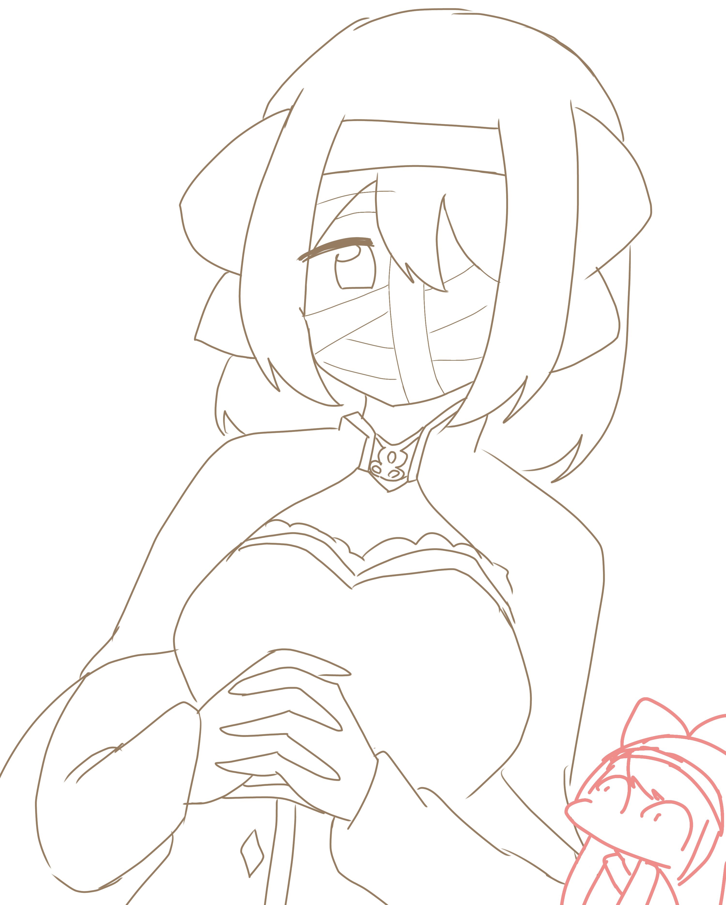 2girls absurdres ainu_clothes alternate_costume breast_envy breasts constricted_pupils covered_face hair_ribbon highres long_hair looking_at_viewer medium_breasts monochrome multiple_girls nakoruru own_hands_together ribbon rimururu samurai_spirits siblings sisters sketch snk wide-eyed