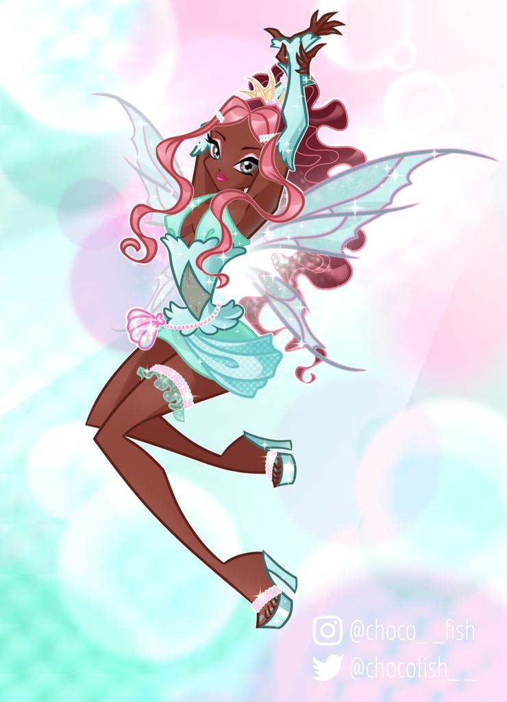 1girl aisha_(winx_club) alternate_costume aqua_background aqua_dress aqua_ring_(pokemon) aqua_sandals armpits arms_up bad_id bad_twitter_id bare_legs beads blue_bridal_gauntlets brown_hair bubble center_opening chocofish closed_mouth commentary covered_navel dark-skinned_female dark_skin dress eyeshadow fairy fairy_wings floating frilled_thigh_strap full_body gold_tiara grey_eyes hair_beads hair_ornament hairclip halftone halftone_background hand_on_own_wrist high_heel_sandals high_ponytail instagram_username light_rays lipstick long_hair magical_girl makeup multicolored_hair pink_background pink_bag pink_eyeshadow pink_hair pink_lips ponytail sandals see-through_clothes see-through_dress shell_bag short_dress smile solo sparkle streaked_hair thigh_strap tiara toes twitter_username two-tone_background two-tone_hair very_dark_skin very_long_hair waist_bag watermark wavy_hair wings winx_club