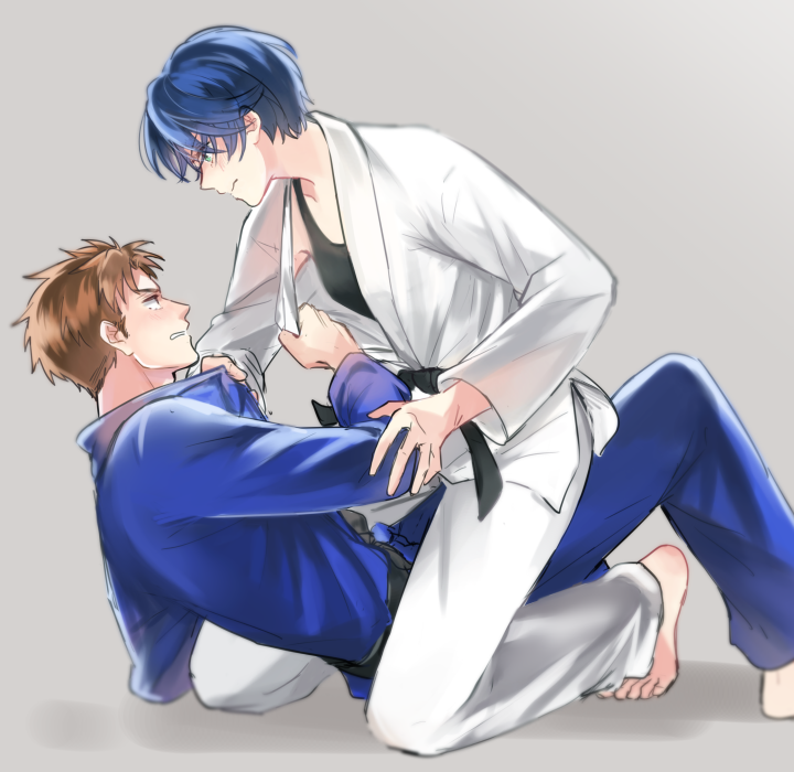 10s 1boy 1girl blue_hair brown_hair fighting flat_chest gekkan_shoujo_nozaki-kun hori_masayuki kashima_yuu martial_arts reverse_trap short_hair warable
