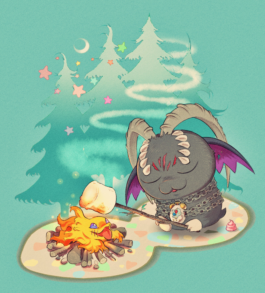 belphemon belphemon_sleep_mode blue_eyes chain clock closed_eyes digimon digimon_(creature) fire horns petimeramon scar