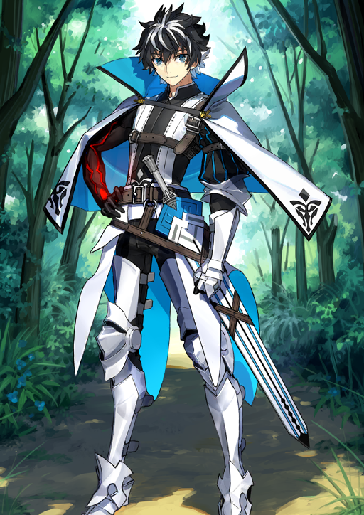 1boy arm_at_side arm_belt armor armored_boots armored_gloves asymmetrical_armor asymmetrical_sleeves belt belt_buckle black_hair black_pants black_shirt blue_eyes boots bracer brown_belt buckle capelet charlemagne_(fate) charlemagne_(first_ascension)_(fate) chest_belt clenched_hand closed_mouth collared_capelet fate/grand_order fate_(series) feet_out_of_frame game_cg gauntlets green_background hair_between_eyes hand_on_own_hip high_collar joyeuse_ordre_(fate) leg_armor legs_apart looking_at_viewer male_focus multicolored_hair official_art pants popped_collar puffy_sleeves sheath sheathed shirt short_hair single_bracer single_gauntlet smile solo spiked_hair standing streaked_hair sweater_guard third-party_source two-sided_capelet two-tone_hair variant_set wada_arco waist_cape white_armor white_boots white_capelet white_hair