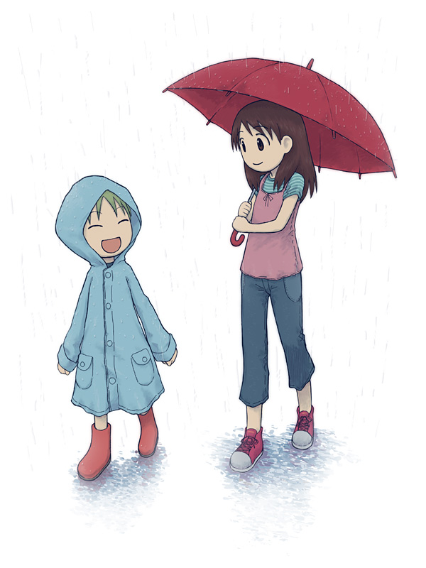 ayase_ena boots child emoncake. koiwai_yotsuba rain raincoat rubber_boots umbrella yotsubato!