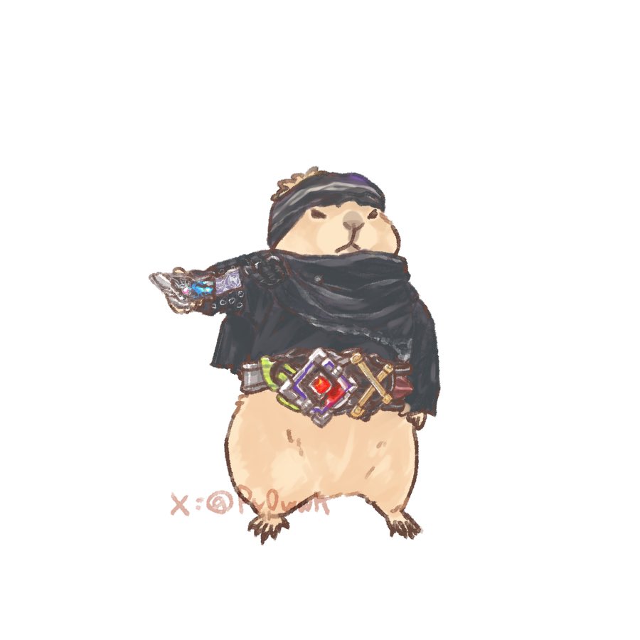 animal_focus black_headband black_shirt body_fur brown_fur cosplay headband henshin_pose horobi_(kamen_rider_01) horobi_(kamen_rider_01)_(cosplay) kamen_rider kamen_rider_01_(series) prairie_dog progrise_key py0wwk rider_belt shirt simple_background twitter_username white_background zetsumetsu_driver