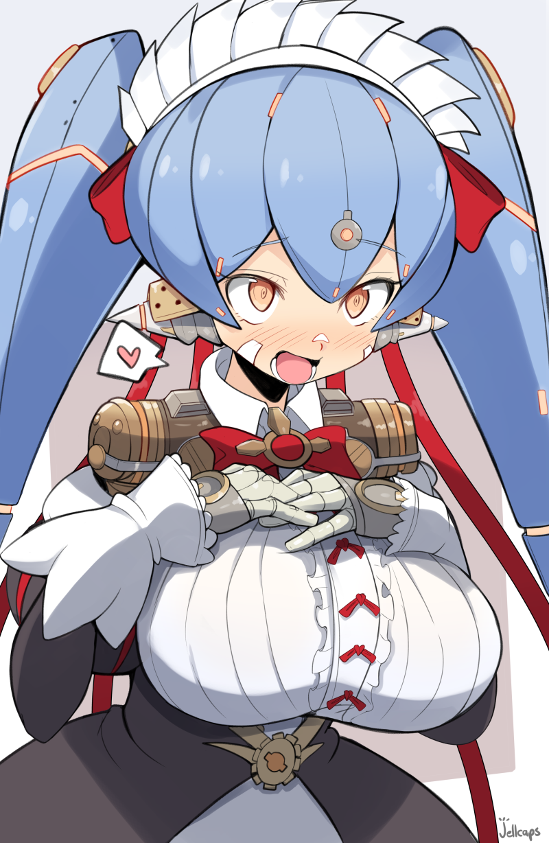 1girl android apron blue_hair breasts highres jellcaps joints large_breasts maid maid_apron maid_headdress poppi_(xenoblade) poppi_qt_(xenoblade) robot robot_ears robot_joints solo xenoblade_chronicles_(series) xenoblade_chronicles_2