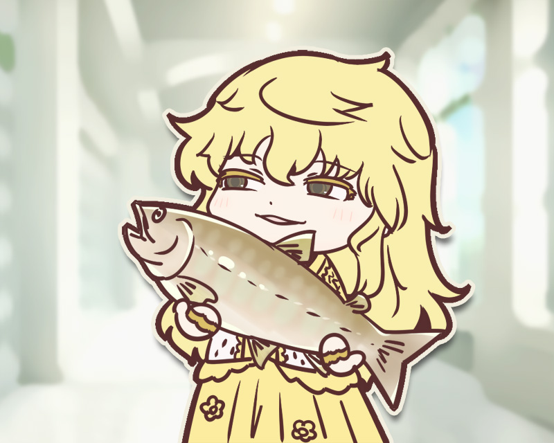 1girl ahoge animal blonde_hair brown_eyes cape colored_eyelashes cowlick dress fish gem holding holding_animal holding_fish isabeau_de_baviere_(madoka_magica) jewelry long_dress long_hair long_sleeves magia_record:_mahou_shoujo_madoka_magica_gaiden mahou_shoujo_madoka_magica mahou_shoujo_tart_magica messy_hair naitori. necklace queen ring ringed_eyes royal_robe smile solo wavy_hair