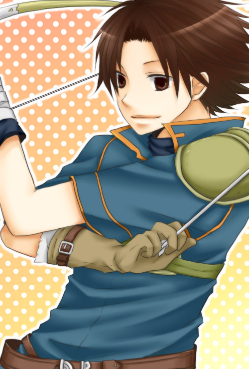 1boy arrow_(projectile) bow_(weapon) brown_eyes brown_hair fire_emblem fire_emblem:_the_blazing_blade gloves male_focus moka_pri nintendo solo weapon wil_(fire_emblem)