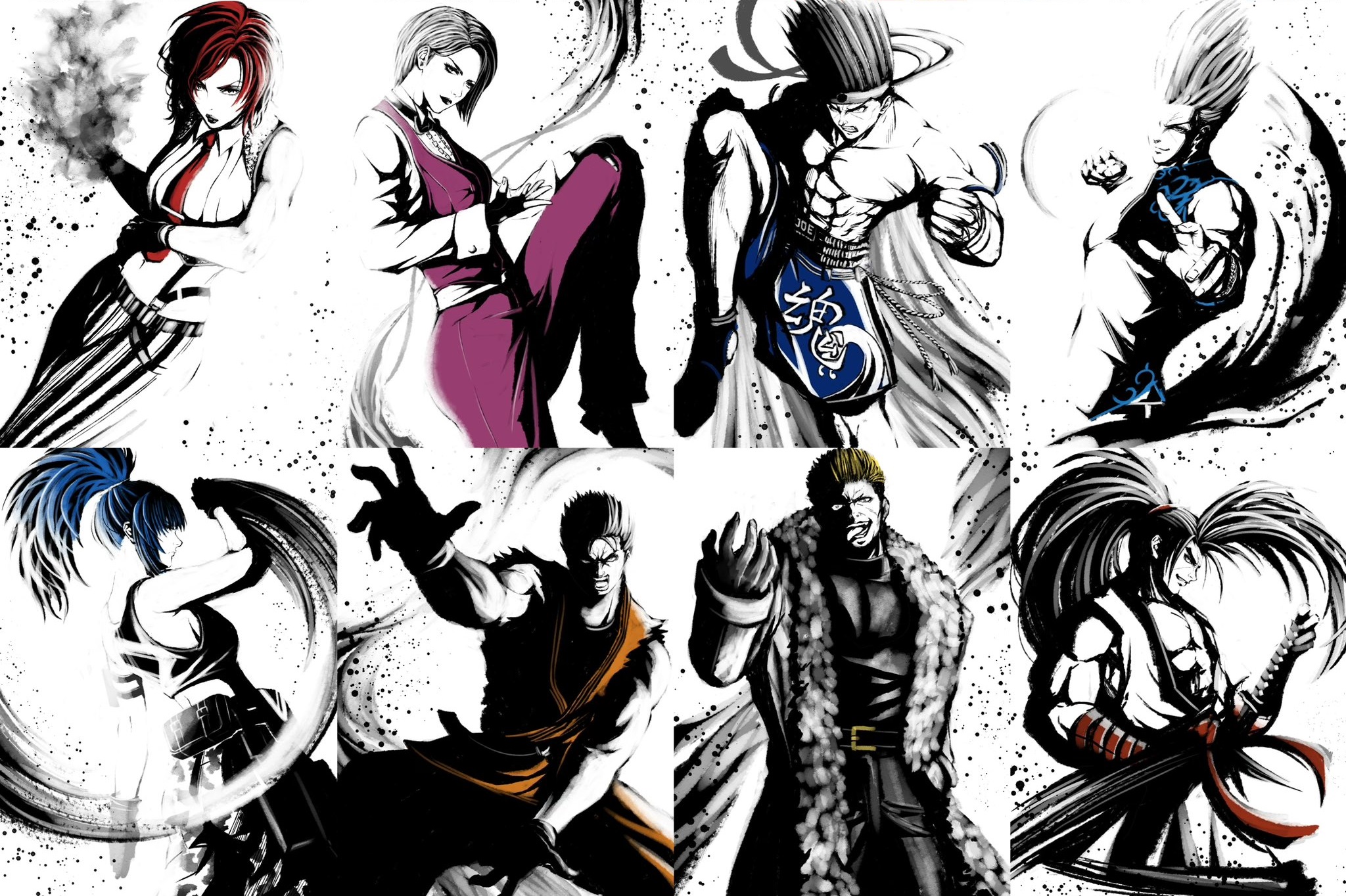 3girls ass belt black_eyes black_hair blade43883059 blonde_hair blue_eyes blue_hair bow bowtie breasts camouflage camouflage_pants coat curvy dougi formal_clothes from_behind gloves haohmaru higashi_joe highres huge_ass joe_higashi karate_gi king_(snk) large_breasts leather leather_gloves leg_up legs_up leona_heidern long_hair long_sleeves looking_at_viewer looking_back medium_breasts medium_hair multiple_girls nikaidou_benimaru pants ponytail red_hair ryou_sakazaki sakazaki_ryo samurai_spirits shirt shoes short_hair shorts sideboob suit suspenders tank_top the_king_of_fighters thick_lips thick_thighs thighs tuxedo vanessa_(kof) white_shirt wide_hips yamazaki_ryuuji yukit