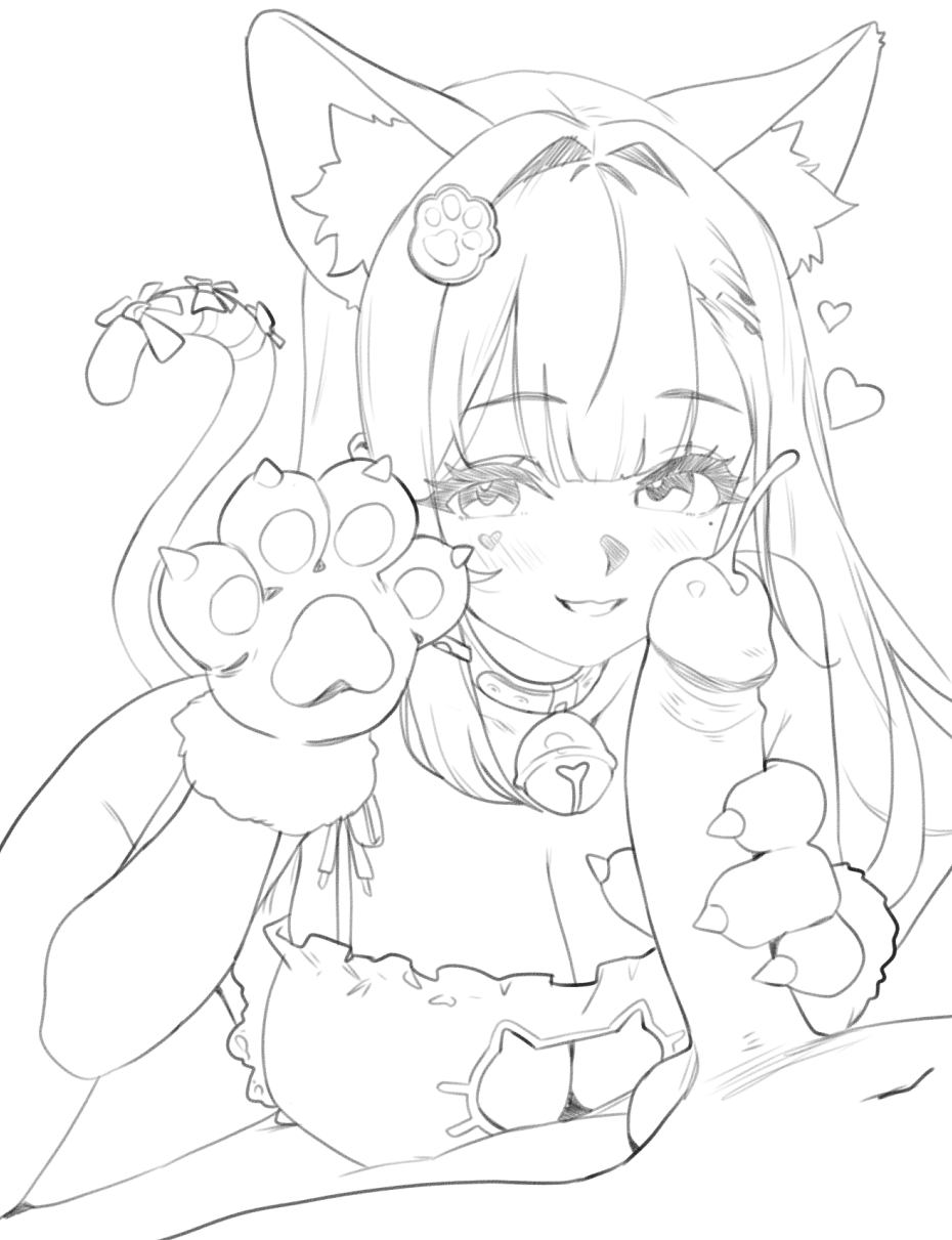 1boy 1girl akuma_nihmune animal_ear_fluff animal_ears animal_hands bell breasts cat_cutout cat_ears cat_lingerie cat_tail cleavage clothing_cutout english_text erection gloves greyscale grin handjob hetero highres indie_virtual_youtuber jingle_bell large_breasts looking_at_viewer meme_attire monochrome neck_bell paw_gloves paw_hair_ornament penis pov simple_background smile solo_focus tail thernz uncensored virtual_youtuber white_background