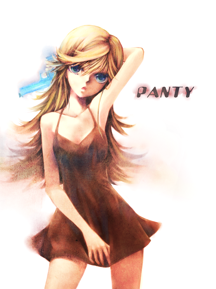 10s 1girl dress female_focus gun panty_&amp;_stocking_with_garterbelt panty_(psg) red_dress red_skirt skirt solo weapon yukino_neko