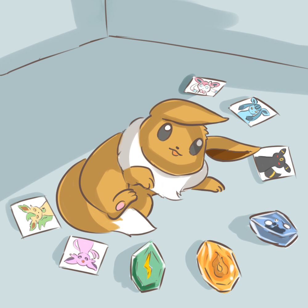 animal animal_focus dashimaki_gorilla_(dasigori) eevee espeon evolution_stone evolutionary_stone fire_stone game_freak gen_1_pokemon gen_2_pokemon gen_4_pokemon gen_6_pokemon glaceon grey_eyes leafeon lying nintendo no_humans open_mouth photo_(medium) pokemon pokemon_(creature) shadow smile solo sylveon thunder_stone umbreon water_stone