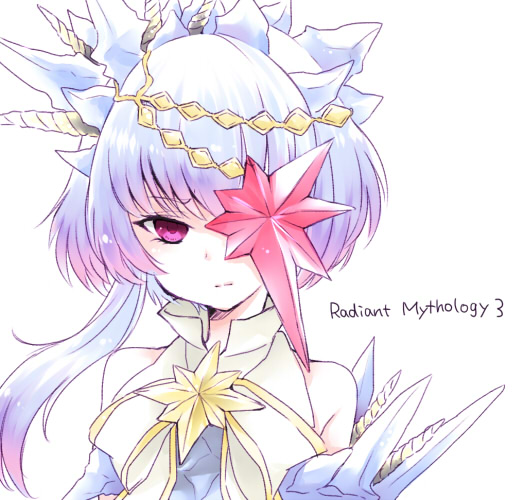 1girl alfa_system bad_id bad_pixiv_id blue_hair bow brooch copyright_name eyepatch female_focus gradient_hair hair_ornament hairpin ichika_(rainyrainy) jewelry multicolored_hair pink_hair razalis razalis_(tales) red_eyes ribbon serious short_hair sidelocks simple_background solo tales_of_(series) tales_of_the_world tales_of_the_world_radiant_mythology_3 white_hair