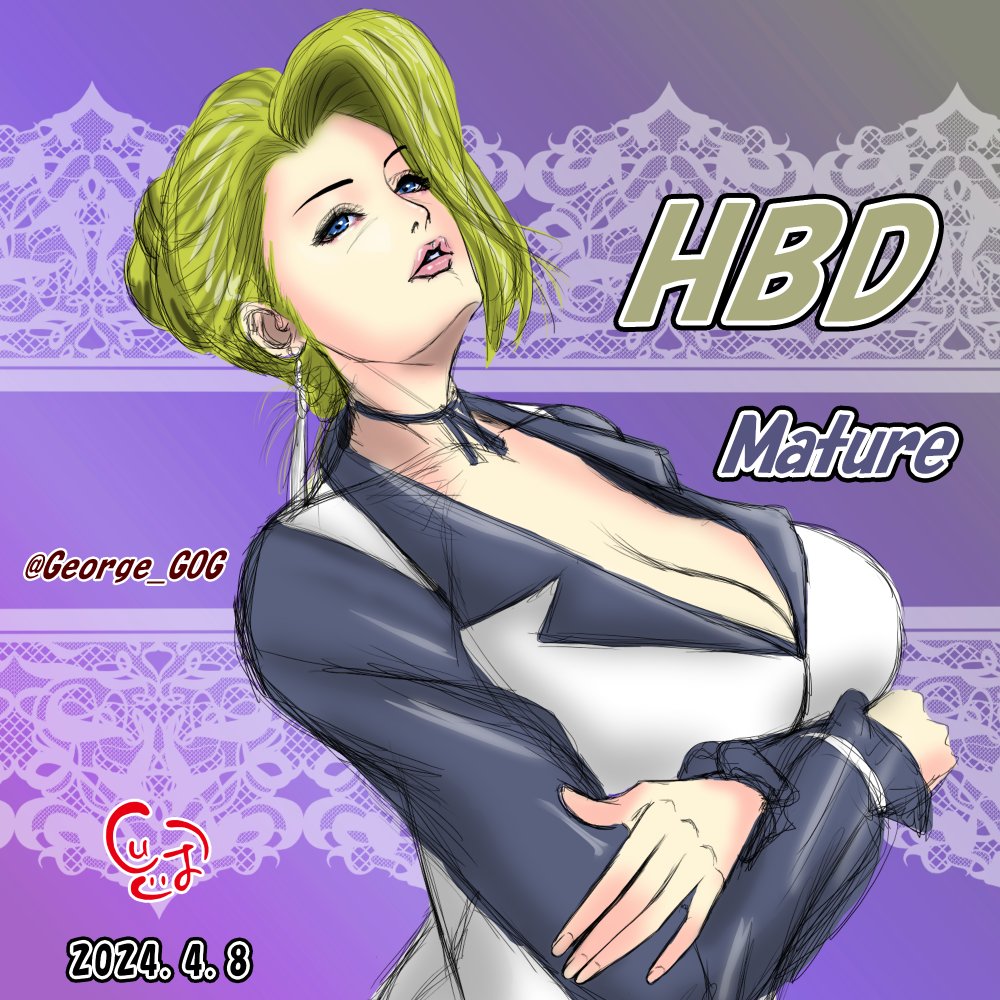 1girl blonde_hair blue_eyes breasts cleavage crossed_arms dress earrings formal_clothes george_gog hair_bun jewelry large_breasts long_hair mature_(kof) pale_skin suit the_king_of_fighters