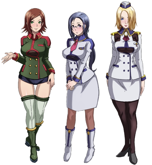 3girls aoi_cameron ascot black_socks blonde_hair blue_eyes blue_hair blush boots breasts brown_hair brown_legwear butcha-u buttons column_lineup crossed_legs curvy earrings female_focus full_body garrison_cap glasses green_eyes green_legwear hair_ornament hair_over_one_eye hairclip hand_on_own_hip hat high_collar high_heels injuu_kangoku jewelry knee_boots kneehighs large_breasts lipstick liz_glover long_hair looking_at_viewer makeup mature_female mole mole_under_eye multiple_girls necktie official_art outstretched_hand own_hands_together pantyhose pencil_skirt ponytail purple_eyes rail_schwartz semi-rimless_eyewear shoes short_hair short_shorts shorts simple_background skirt smile socks standing swept_bangs thigh_gap thighhighs under-rim_eyewear uniform v_arms wide_hips zettai_ryouiki