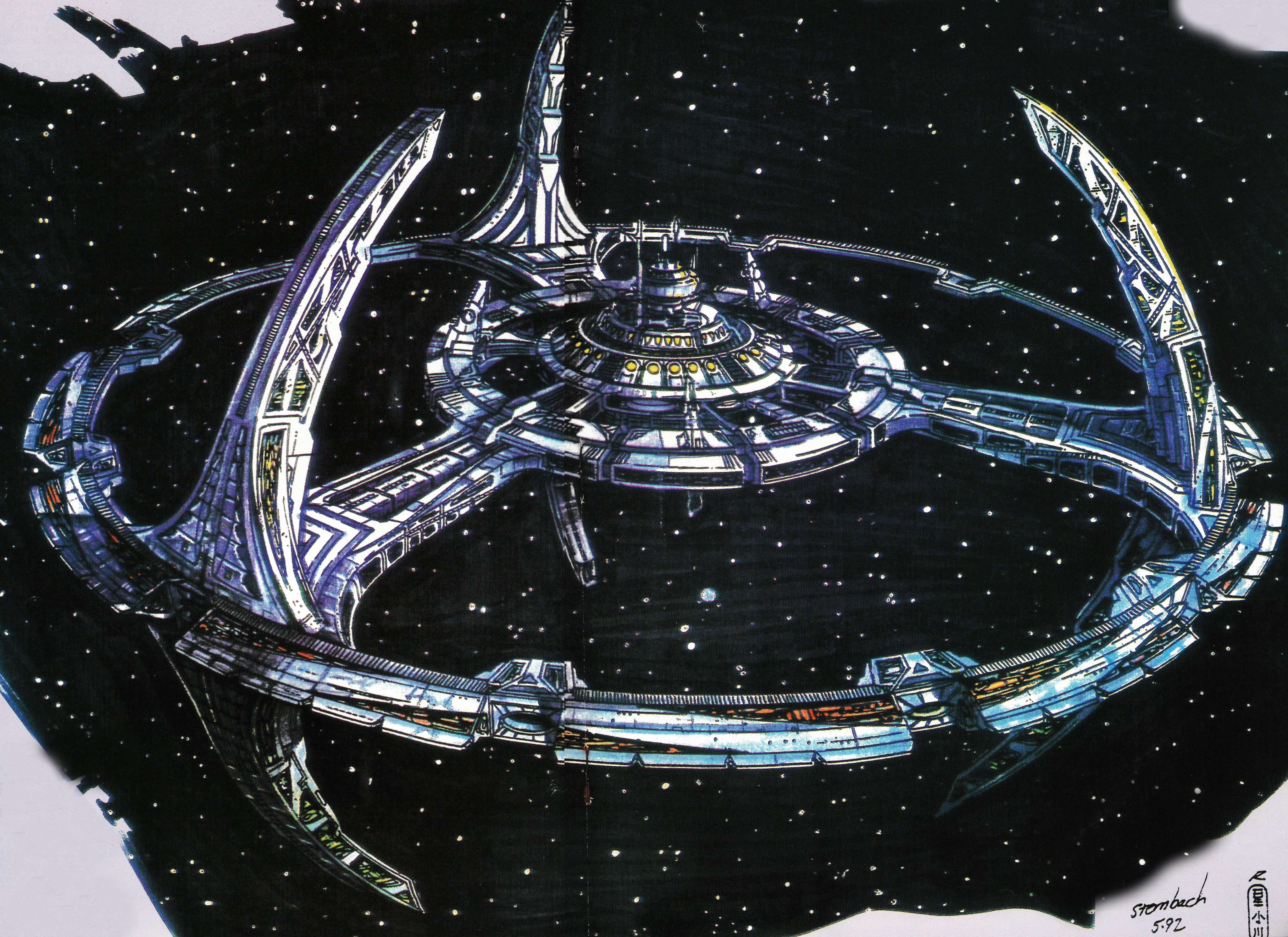 absurdres artist_name commentary deep_space_nine english_commentary highres night night_sky no_humans rick_sternbach science_fiction second-party_source sky space space_station star_(sky) star_trek star_trek:deep_space_nine