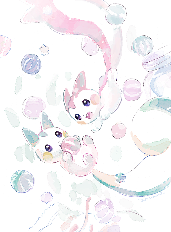 alternate_color blue_fur blush_stickers gen_4_pokemon nintendo no_humans pachirisu pink_fur pokemon pokemon_(creature) shiny_pokemon two-tone_fur white_fur yurano_(upao)