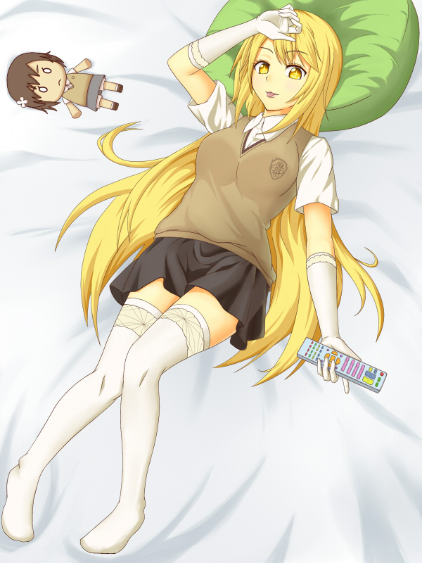 +_+ 1girl :p arm_up bed_sheet blonde_hair character_doll controller doll elbow_gloves female_focus full_body gloves hair_ornament hairpin heikichi kusakabelover long_hair lying misaka_mikoto on_back pillow pleated_skirt remote_control school_uniform shokuhou_misaki short_sleeves shorts shorts_under_skirt skirt solo spider_web_print sweater_vest symbol-shaped_pupils thighhighs toaru_kagaku_no_railgun toaru_majutsu_no_index tongue tongue_out white_gloves white_thighhighs yellow_eyes zettai_ryouiki