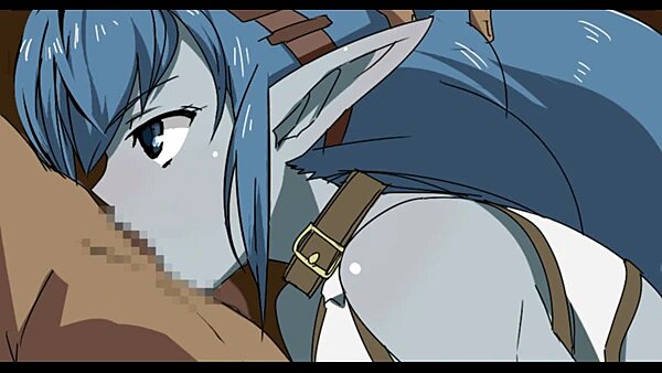 1girl bare_shoulders blue_eyes blue_hair blue_skin celsius_(tales) censored choker colored_skin fellatio hair_ornament hand_on_another&#039;s_head long_hair mosaic_censoring namco oral pointy_ears shiny_skin sidelocks tales_of_(series) tales_of_eternia toranpo_rintarou