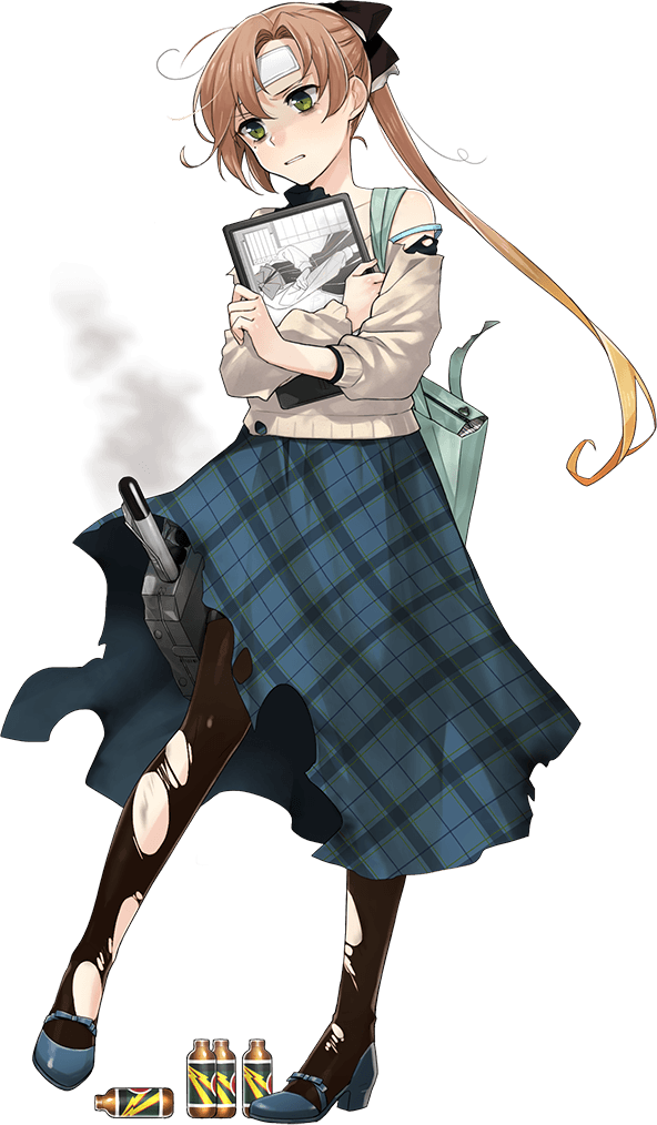 1girl akigumo_(kancolle) akigumo_kai_ni_(comiket)_(kancolle) akigumo_kai_ni_(kancolle) black_pantyhose black_sweater blue_footwear blue_skirt brown_hair brown_shawl cold_pack fujikawa full_body green_eyes hair_ribbon kantai_collection layered_clothes long_hair long_skirt looking_at_viewer mole mole_under_eye official_alternate_costume official_art pantyhose plaid_clothes plaid_skirt ponytail ribbon shawl skirt solo standing stylus sweater tablet_pc torn_clothes torn_pantyhose torpedo_launcher transparent_background white_sweater