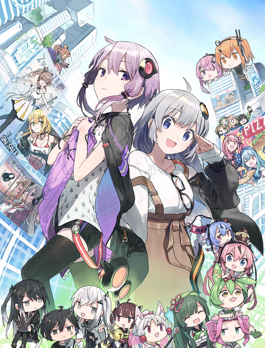 2boys 2others 6+girls a.i._voice adachi_rei ahoge allial_(coefont) animal_ears animal_print annotated aqua_eyes averuni_(coefont) back-to-back bandages beads bell bike_shorts black_eyes black_hair black_jacket black_legwear black_shorts blonde_hair blue_collar blue_eyes blue_hair bottle braid breasts brown_hair brown_skirt building cevio chestnut_mouth chibi cleavage closed_eyes closed_mouth coefont collar collared_shirt crown display_board dress eel_hat everyone eyewear_hang facial_tattoo fee_(cevio) fisheye flower_(gynoid_talk) flower_(vocaloid) food galaco galaco_(neo) glasses goggles goggles_on_head green_hair green_shirt grey_eyes grey_hair gumi gynoid_talk hair_beads hair_flaps hair_ornament hair_ribbon hair_tubes hairband haruno_sora headgear high-waist_skirt highres hip_gear hitogome holding holding_bottle holding_crown holding_food holding_unworn_clothes holding_unworn_dress ia_(vocaloid) iori_yuzuru jacket jacket_on_shoulders japanese_clothes jitome kazami_souichi kimono kizuna_akari kizuna_akari_(a.i._voice) kotonoha_akane kotonoha_aoi kyoumachi_seika lakiston light_brown_hair long_hair looking_at_another looking_at_viewer meika_hime meika_mikoto millial_(coefont) mini_person miniboy minigirl multicolored_hair multiple_boys multiple_girls multiple_others on_head one_(cevio) open_mouth orange_eyes orange_hair otomachi_una outdoors personification pink_eyes pink_hair plaid_clothes plaid_jacket platinum_blonde_hair purple_dress purple_eyes purple_hair purple_headwear rabbit_print red_goggles ribbon sailor_collar salute satou_sasara scanlines shikoku_metan shirt short_hair_with_long_locks shorts siblings side_ponytail sidelocks sideways_glance sisters skirt skyscraper smile standing strapless strapless_dress stuffed_animal stuffed_toy suspender_skirt suspenders synthesizer_v tattoo teddy_bear thighhighs touhoku_itako touhoku_kiritan touhoku_zunko tsuina-chan tsurumaki_maki twin_braids two-tone_hair unworn_eyewear utau v-shaped_eyebrows very_long_hair vocaloid voiceroid white_collar white_dress white_hair white_kimono white_shirt wolf_ears yellow_eyes yuuki_kaori yuzuki_yukari yuzuki_yukari_(a.i._voice) zunda_mochi zundamon