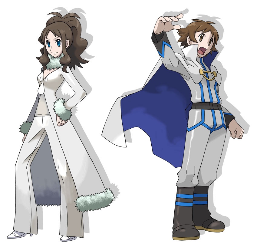 alternate_costume artist_request belt boots cape cosplay cynthia_(pokemon) cynthia_(pokemon)_(cosplay) high_heels hilbert_(pokemon) hilda_(pokemon) lance_(pokemon) lance_(pokemon)_(cosplay) nintendo pokemon