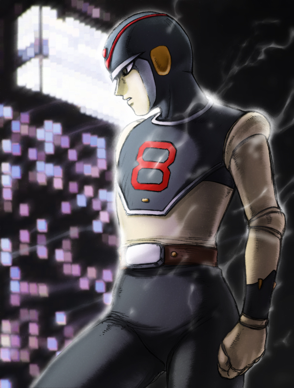 1boy 8_man_(series) 8man_(character) android clenched_hand helmet retro_artstyle solo standing steaming_body ujiga_waita