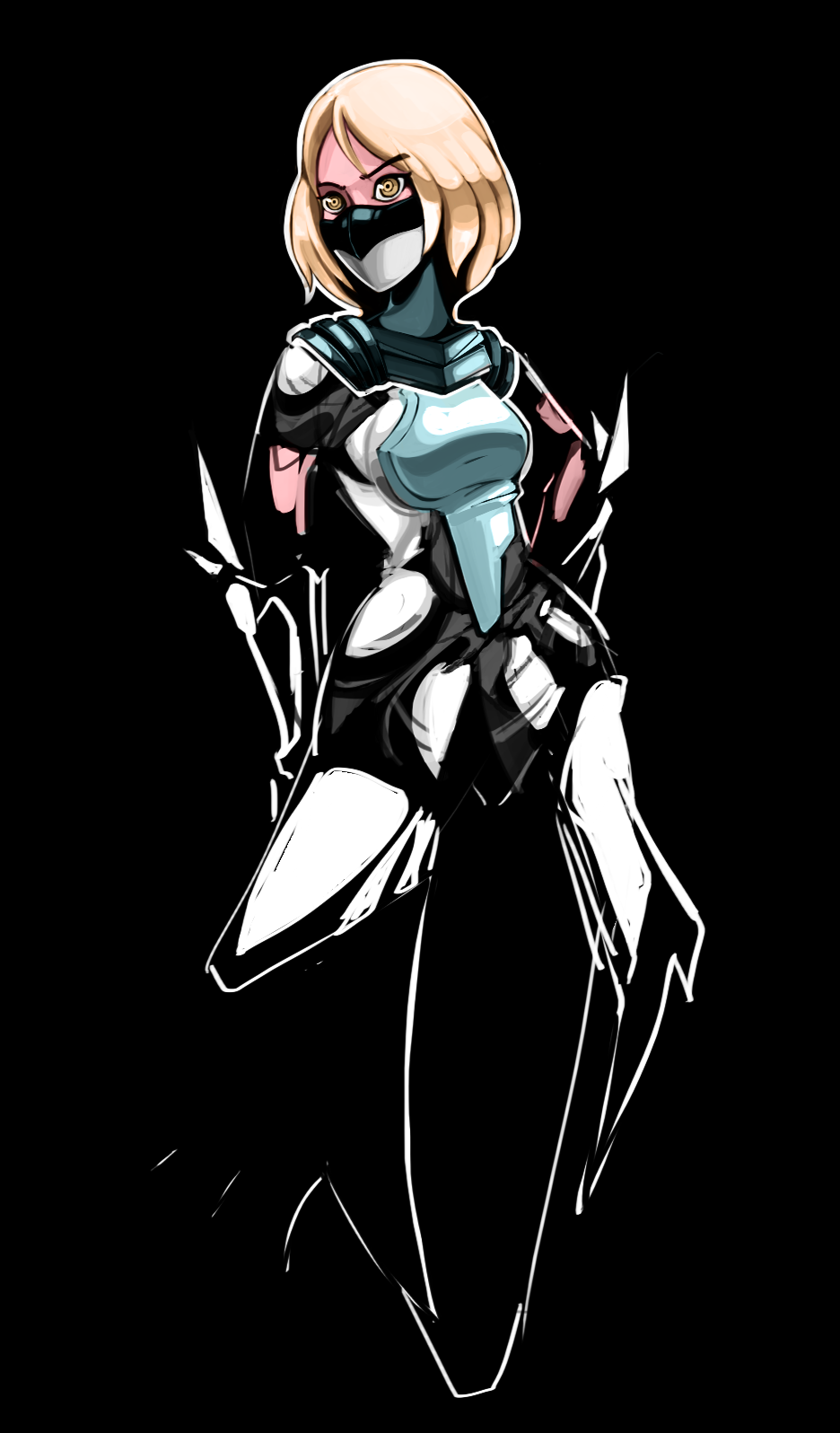 1girl aboo armor blonde_hair breastplate female_focus guild_wars_(series) guild_wars_1 half_mask highres mask mouth_mask ninja short_hair shoulder_pads solo unfinished yellow_eyes