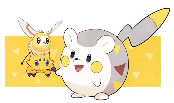:d alomomola black_eyes commentary_request creature cutiefly eye_contact full_body gen_5_pokemon gen_7_pokemon jaho joltik looking_at_another nintendo no_humans open_mouth pokemon pokemon_(creature) purple_eyes simple_background smile yellow_background