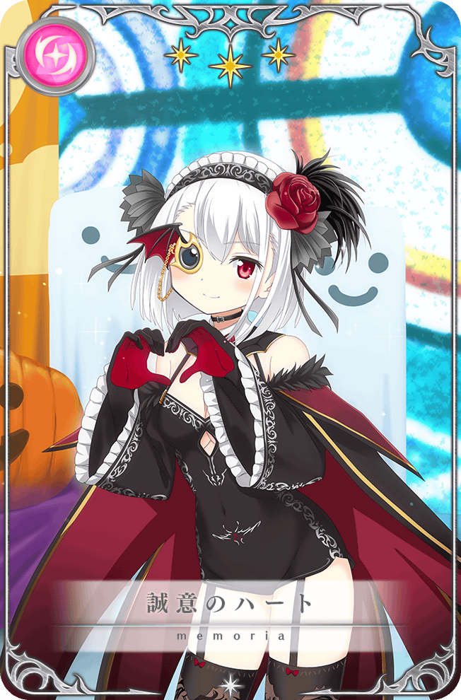 1girl artist_request bare_shoulders belt belt_buckle belt_collar black_belt black_bow black_cape black_collar black_dress black_gloves black_hairband black_sleeves black_thighhighs blunt_ends bob_cut bow breasts buckle cape card_(medium) cleavage cleavage_cutout closed_mouth clothing_cutout collar covered_erect_nipples cowboy_shot detached_collar diamond_cutout dot_nose dress eyelashes feather_hair_ornament feathers flower frilled_hairband frilled_sleeves frills fur-trimmed_cape fur_trim game_cg gloves hair_bow hair_flower hair_ornament hairband halloween halloween_costume heart heart_hands indoors izumi_kanagi izumi_kanagi_(vampire_ver.) jack-o&#039;-lantern light_blush light_particles long_sleeves looking_at_viewer magia_record:_mahou_shoujo_madoka_magica_gaiden magical_girl mahou_shoujo_madoka_magica monocle official_alternate_costume official_art opaque_monocle picture_frame red_cape red_eyes red_flower red_gloves red_rose ribbed_legwear rose short_dress short_hair sleeveless sleeveless_dress smile solo stained_glass standing star_(symbol) table thighhighs translated two-tone_cape two-tone_gloves vampire white_hair wide_sleeves yellow-framed_eyewear