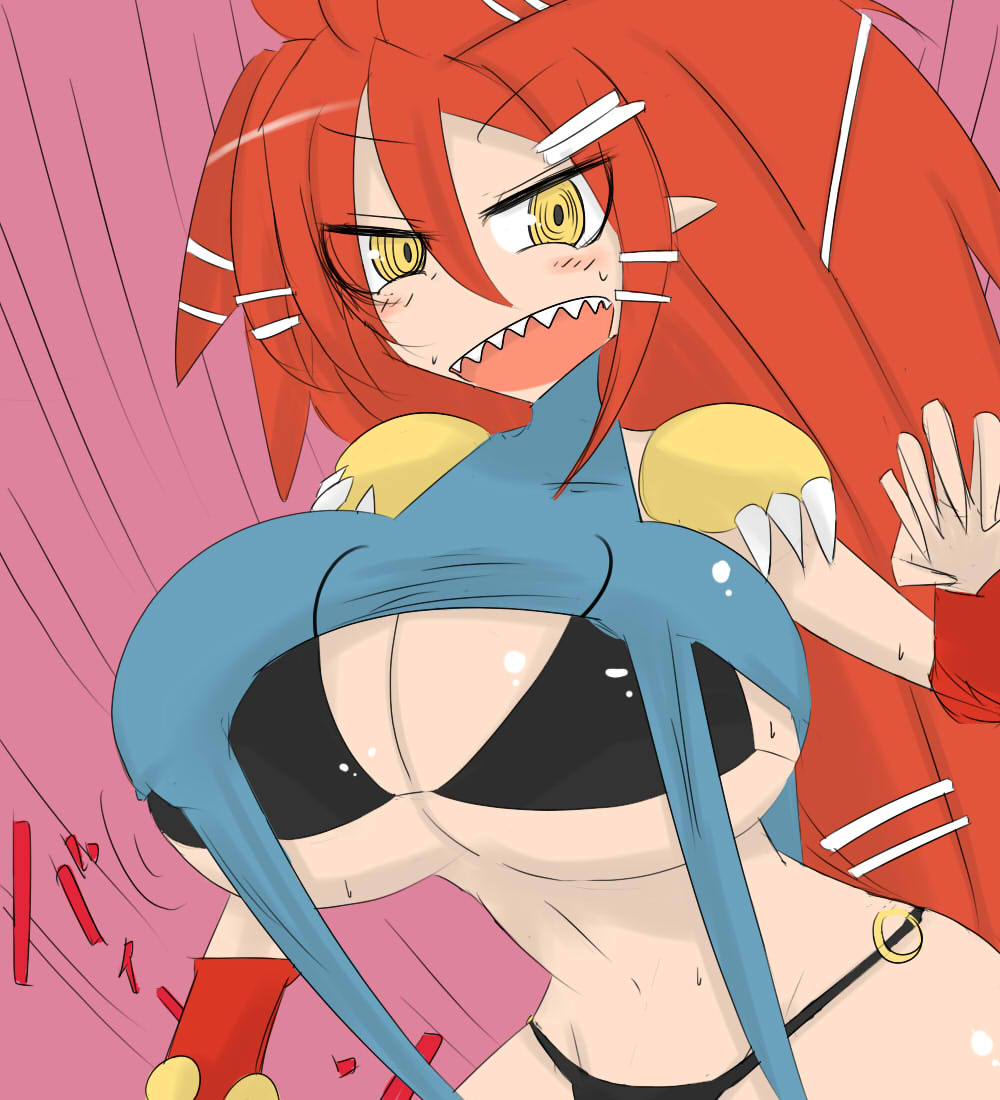 1girl beast_master_(disgaea) breasts disgaea female_focus hair_ornament hairclip huge_breasts long_hair looking_at_viewer open_mouth pointy_ears red_hair sharp_teeth solo tagme teeth vaba very_long_hair yellow_eyes