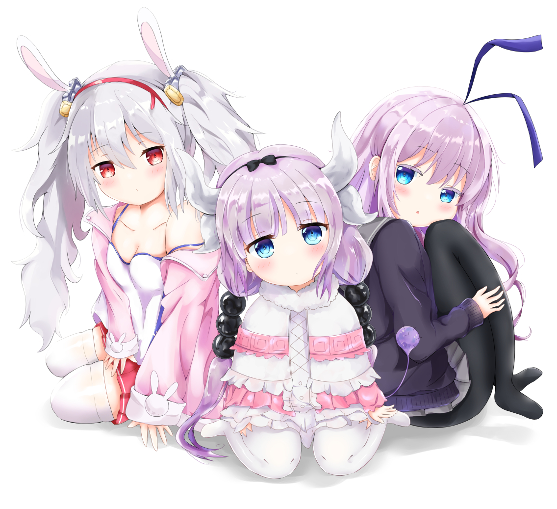3girls azur_lane kanna_kamui kobayashi-san_chi_no_maidragon laffey_(azur_lane) look-alike multiple_girls naganawa_maria sengoku_kamuri slow_start voice_actor_connection