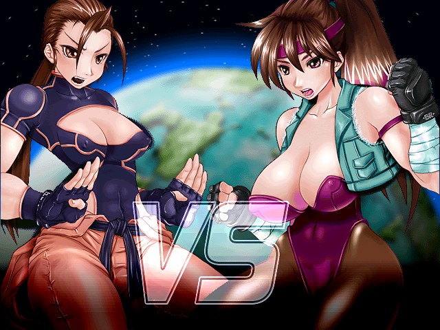 2girls breakers breakers_revenge breasts brown_hair chinese_clothes cleavage covered_erect_nipples fighting_stance gloves headband jacket large_breasts leotard multiple_girls open_mouth pantyhose ponytail ryona shin_(studios) strip_fighter_v thigh_gap tia_langray wrist_wrap