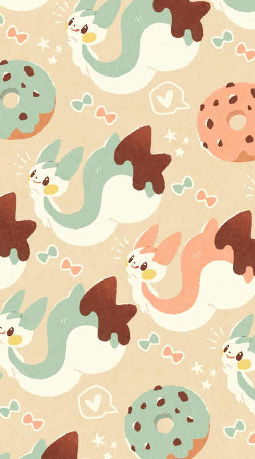 animal_focus bow bright_pupils brown_background brown_eyes chocolate chocolate_chip donut food gen_4_pokemon heart licking_lips nintendo no_humans pachirisu pokemon pokemon_(creature) satsumapotato smile spoken_heart tongue tongue_out white_pupils