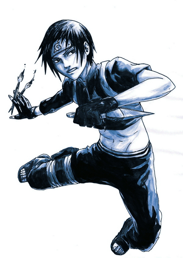 13mirror 1boy asymmetrical_sleeves between_fingers full_body greyscale holding kunai male_focus md5_mismatch monochrome naruto_(series) naruto_shippuuden pouch rikke_skovgaard sai simple_background solo thigh_pouch uneven_sleeves weapon white_background
