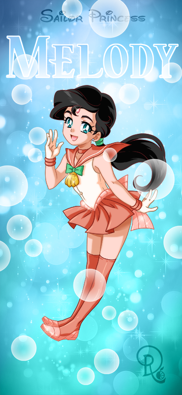 1girl bishoujo_senshi_sailor_moon black_hair blue_eyes bracelet choker clam_shell cosplay disney drachea_rannak female_focus forehead_jewel full_body jewelry long_hair melody_(disney) miniskirt open_mouth parody pleated_skirt ponytail sailor_collar sailor_senshi sailor_senshi_(cosplay) skirt smile solo the_little_mermaid_(disney) thighhighs unofficial_sailor_senshi_uniform watermark