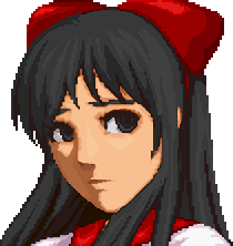 1girl ainu_clothes black_hair grey_eyes hair_ribbon long_hair lowres nakoruru official_style pixel_art ribbon samurai_spirits snk solo the_king_of_fighters the_king_of_fighters_2002 worried