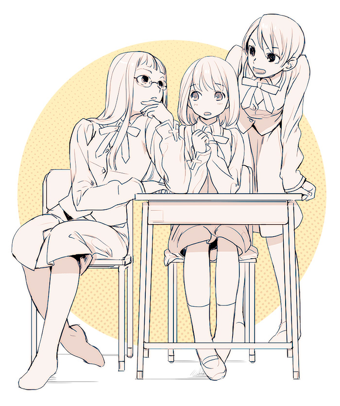 3girls bad_id bad_pixiv_id fate/stay_night fate_(series) glasses himuro_kane homurabara_academy_school_uniform long_hair makidera_kaede multiple_girls saegusa_yukika school_uniform short_hair taa_(acid)