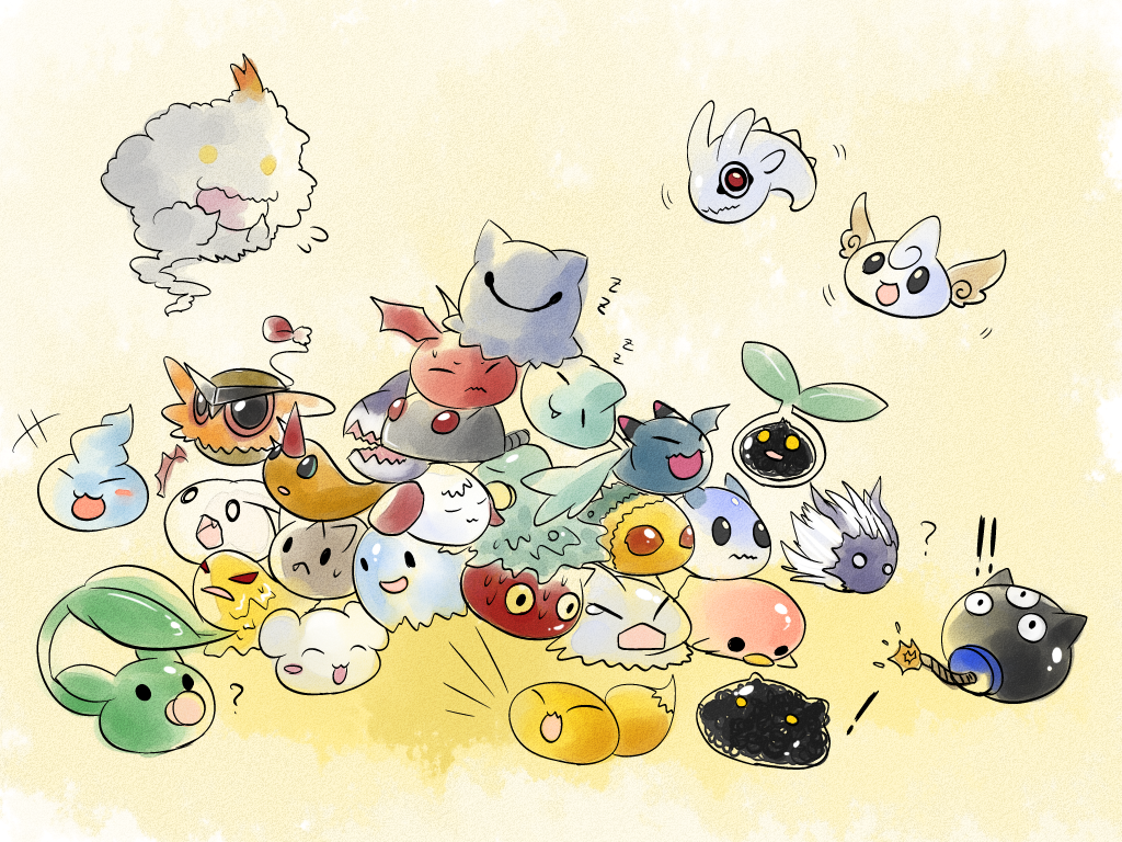 bommon botamon bubbmon chicomon choromon closed_eyes cocomon digimon digimon_(creature) dodomon fufumon horns jyarimon kuramon leaf looking_at_another mokumon nyokimon pacifier paomon petitmon pitchmon pokomon_(digimon) popomon poyomon punimon pupumon puttimon ? red_eyes sleeping smoke tail upamon wings yellow_eyes yukimibotamon yuramon zerimon