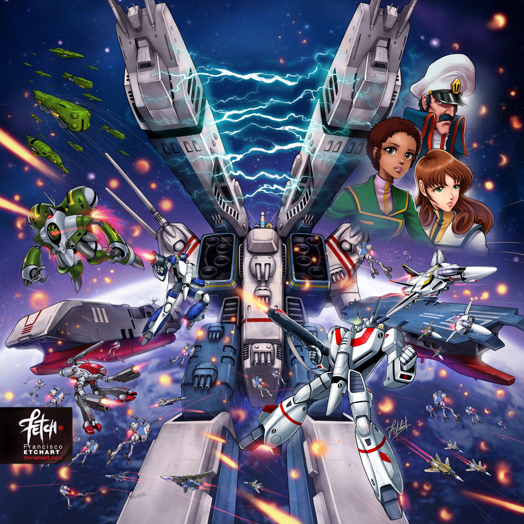 alien arm_cannon armor battle black_hair brown_hair choujikuu_yousai_macross daedalus dark_skin earth_(planet) energy energy_beam explosion firing fleet franciscoetchart glaug global_j._bruno glowing glowing_eye green_eyes gunpod hat hayase_misa lasalle_claudia long_hair macross magnetic_weapon mecha military military_uniform nupetiet-vergnitzs orbit picket_patrol_ship planet power_armor prometheus_(ship) queadluun-rau queadol-magdomilla quiltra-queleual railgun regult robot robotech roundel science_fiction sdf-1 serious short_hair sideburns signature space spacecraft star_(symbol) star_symbol_background storm_attacker u.n._spacy vf-1 vf-1a vf-1j vf-1s walker_(robot) weapon zentradi