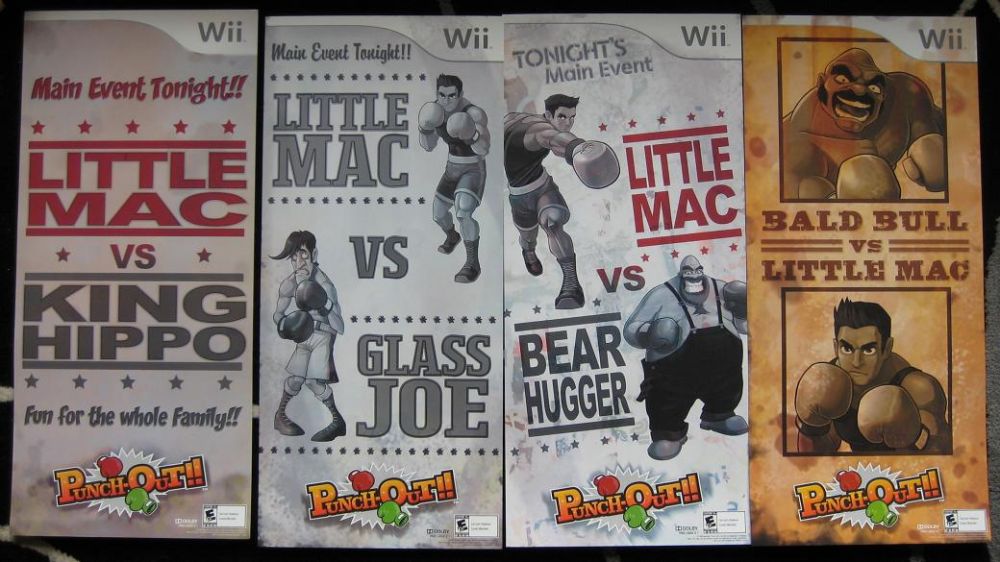 4boys bald_bull bear_hugger boxing boxing_gloves glass_joe king_hippo little_mac male_focus monochrome multiple_boys nintendo photo_(medium) poster_(medium) poster_(object) punch-out!! super_punch-out!! super_punch-out!!