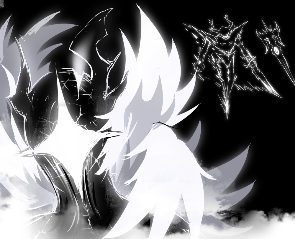 2others angel_wings antlers armor black_armor black_knife_(deltarune) black_theme cracked_skin deltarune eldritch_abomination feathered_wings floating giant glowing glowing_eye glowing_wings head_wings holding holding_sword holding_weapon horns levitation living_shadow multiple_others multiple_wings one-eyed roaring_knight sword titan_(deltarune) utdr_(toby_fox) wafrelp weapon wings
