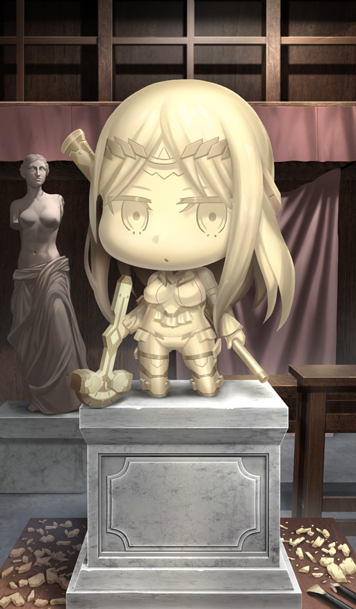 beppu_mitsunaka character-themed_food chibi chisel chocolate commentary fate/grand_order fate_(series) food food_art food_focus galatea_(fate) no_humans official_art riyo_(lyomsnpmp)_(style) sculpture still_life third-party_source white_chocolate