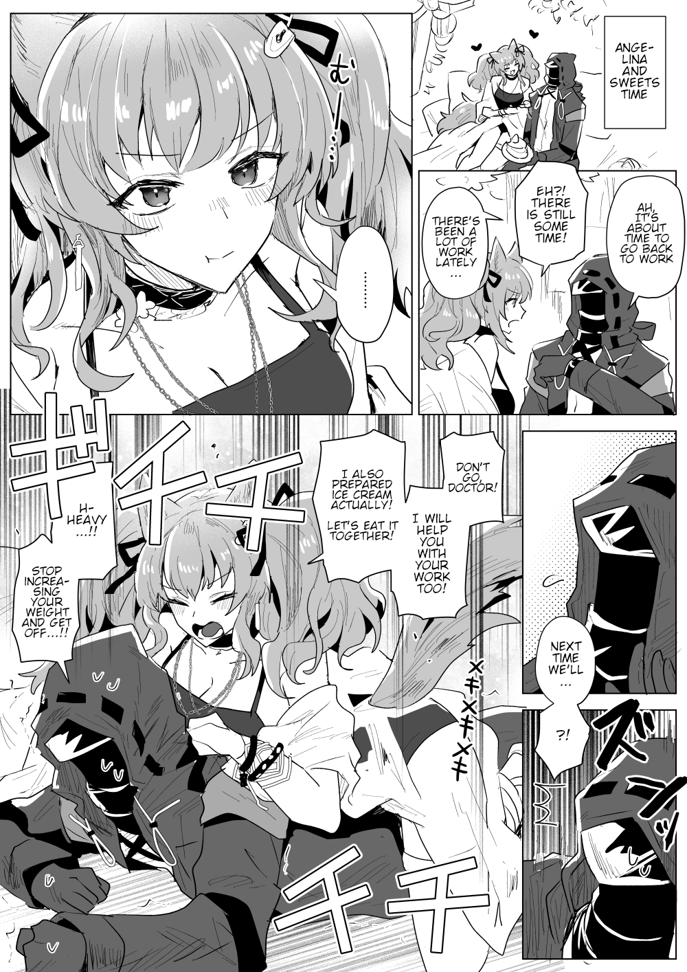 angelina_(arknights) angelina_(summer_flower)_(arknights) animal_ears arknights doctor_(arknights) english_text fox_ears fox_tail highres iwashi_80 tail