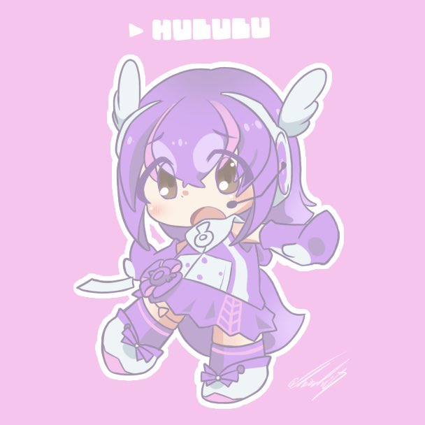 1girl brown_eyes cherushi_2 elbow_gloves full_body gloves headphones hood hoodie humboldt_penguin_(kemono_friends) kemono_friends kemono_friends_v_project looking_at_viewer microphone multicolored_hair penguin_girl penguin_tail pink_background purple_hair shoes short_hair simple_background skirt sleeveless socks solo streaked_hair tail virtual_youtuber zipper