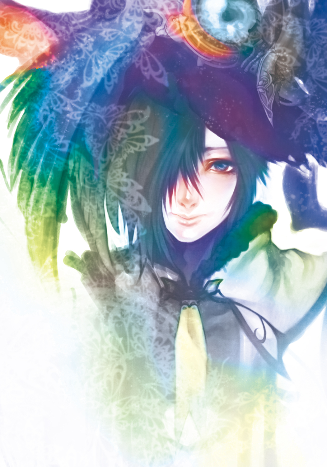 1boy alternate_costume blue_eyes blue_hair hair_over_one_eye highres kingdom_hearts male_focus matching_hair/eyes shineyheart solo zexion
