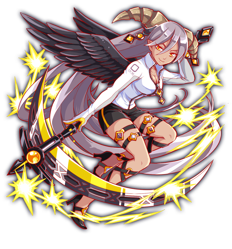 angel_wings anime_coloring arm_behind_head artist_request baphomet_(crash_fever) black_footwear black_straps black_wings breasts brown_horns cleavage closed_mouth collar collared_jacket crash_fever cross-laced_clothes cross-laced_legwear dark-skinned_female dark_skin full_body game_cg grey_hair hair_between_eyes holding holding_scythe horns jacket large_breasts legs_apart long_hair looking_to_the_side low_horns lowered_eyelids number_print numbered o-ring o-ring_legwear official_art outline partially_unzipped pointy_ears print_sleeve_cuffs red_outline scythe short_shorts shorts sleeves_past_fingers sleeves_past_wrists smile solo square square_print straight_hair strappy_heels tachi-e thigh_strap third-party_source transparent_background turtleneck turtleneck_jacket very_long_hair very_long_sleeves white_collar white_jacket white_sleeves wings yellow_eyes yellow_outline zipper zipper_pull_tab