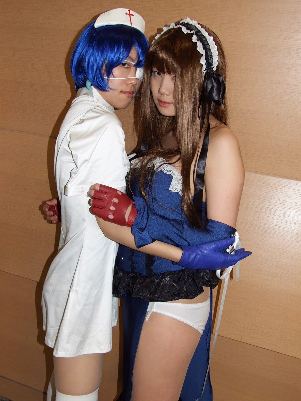 apron boots cosplay eyepatch gloves hair_ribbon ikkitousen kan&#039;u_unchou kan&#039;u_unchou_(cosplay) maid maid_apron momo nurse panties photo_(medium) ribbon ryomou_shimei ryomou_shimei_(cosplay) sakura_marimo thighhighs underwear