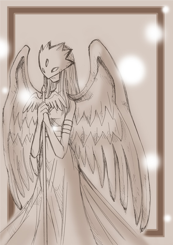 digimon goddess_(digimon_xros_wars) long_hair mask staff statue wings